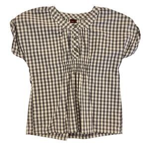 Tea Collection Top Girls Size 5 Gingham Gray Henley Peasant Cottage Check Cotton